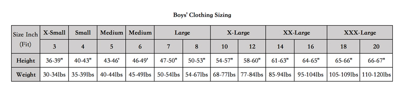 Boys Clothing Sizing