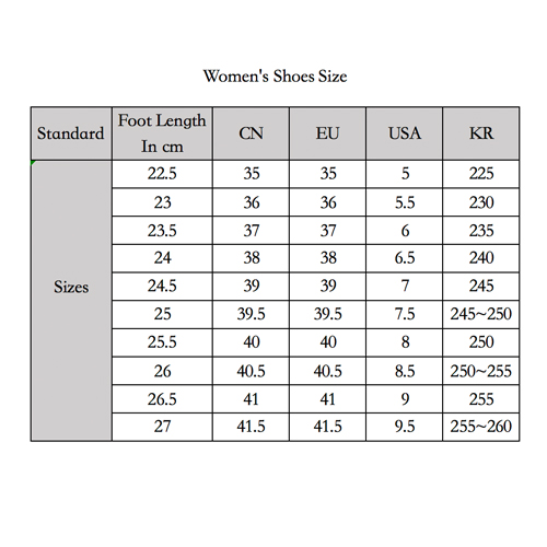 Women Shoes sizes